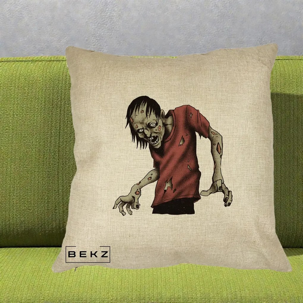 Perna Decorativa Halloween Zombie Infricosator, 40x40 cm, Crem, Husa Detasabila, Perna Inclusa, BEKZ®