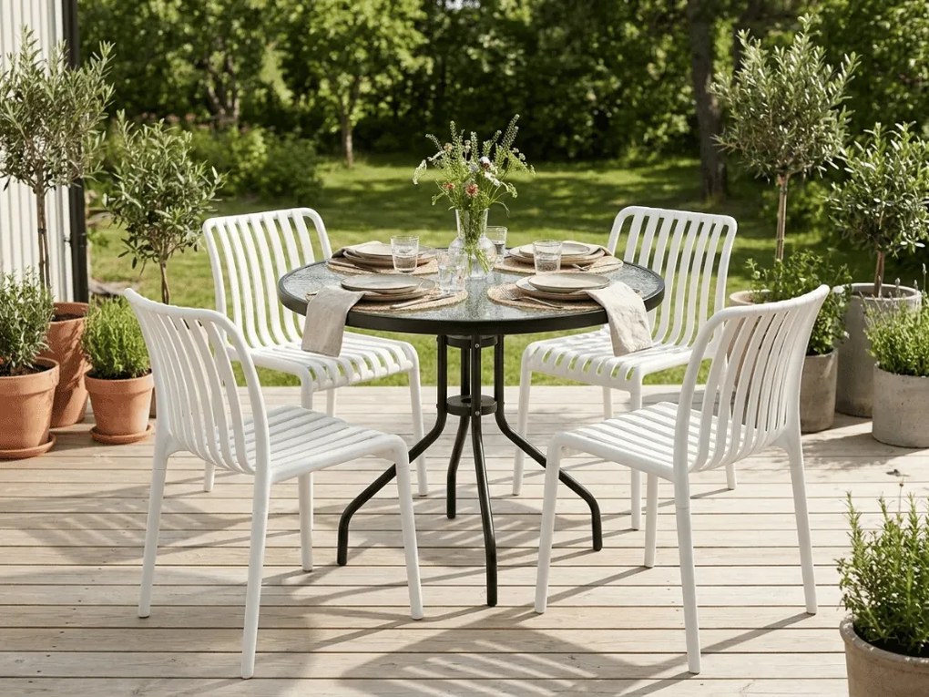 Set de gradina TREGO ISLAND - 4 scaune si masa rotunda ø 90 cm, alba