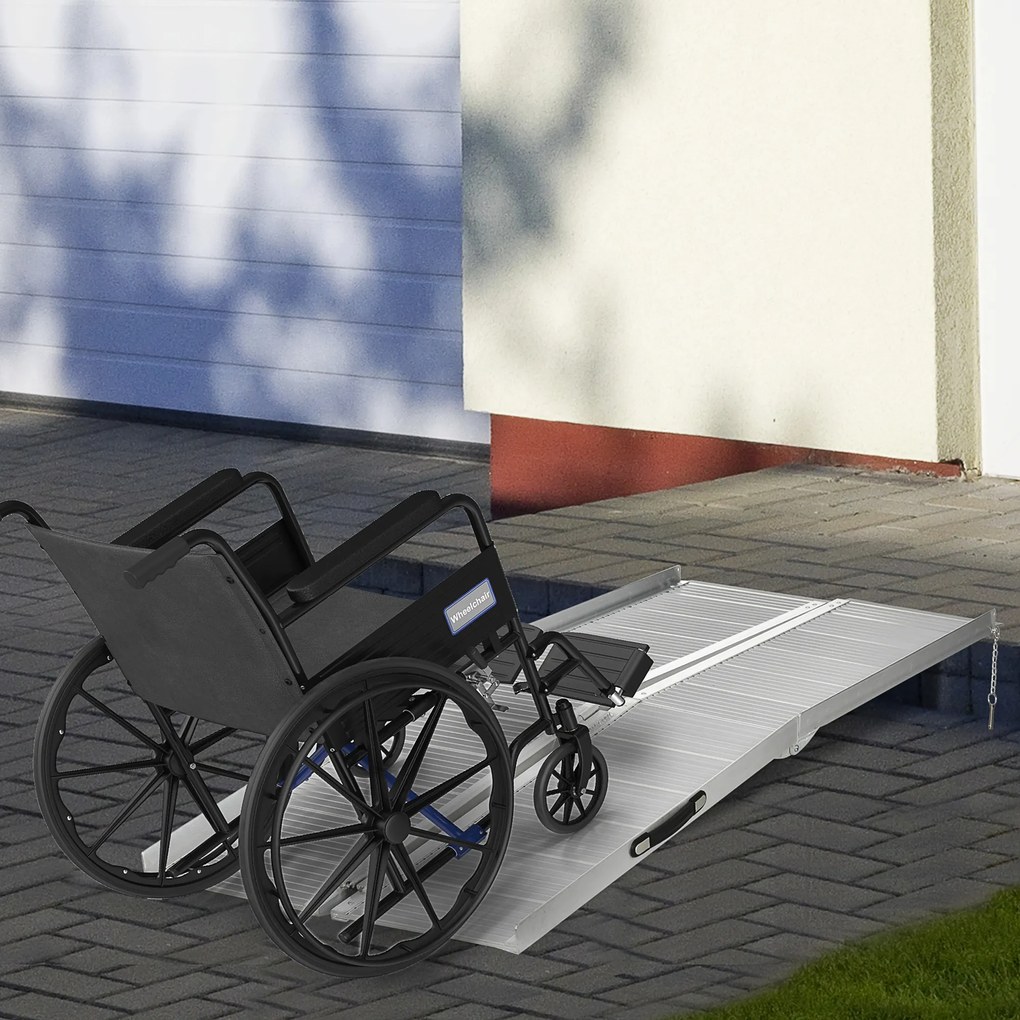 HOMCOM Rampe Mobile pentru Scaune cu Roți și Scutere, Pliabilă, Antiderapantă, Aliaj, Capacitate 272kg, 183x72x5cm, Silver | Aosom Romania