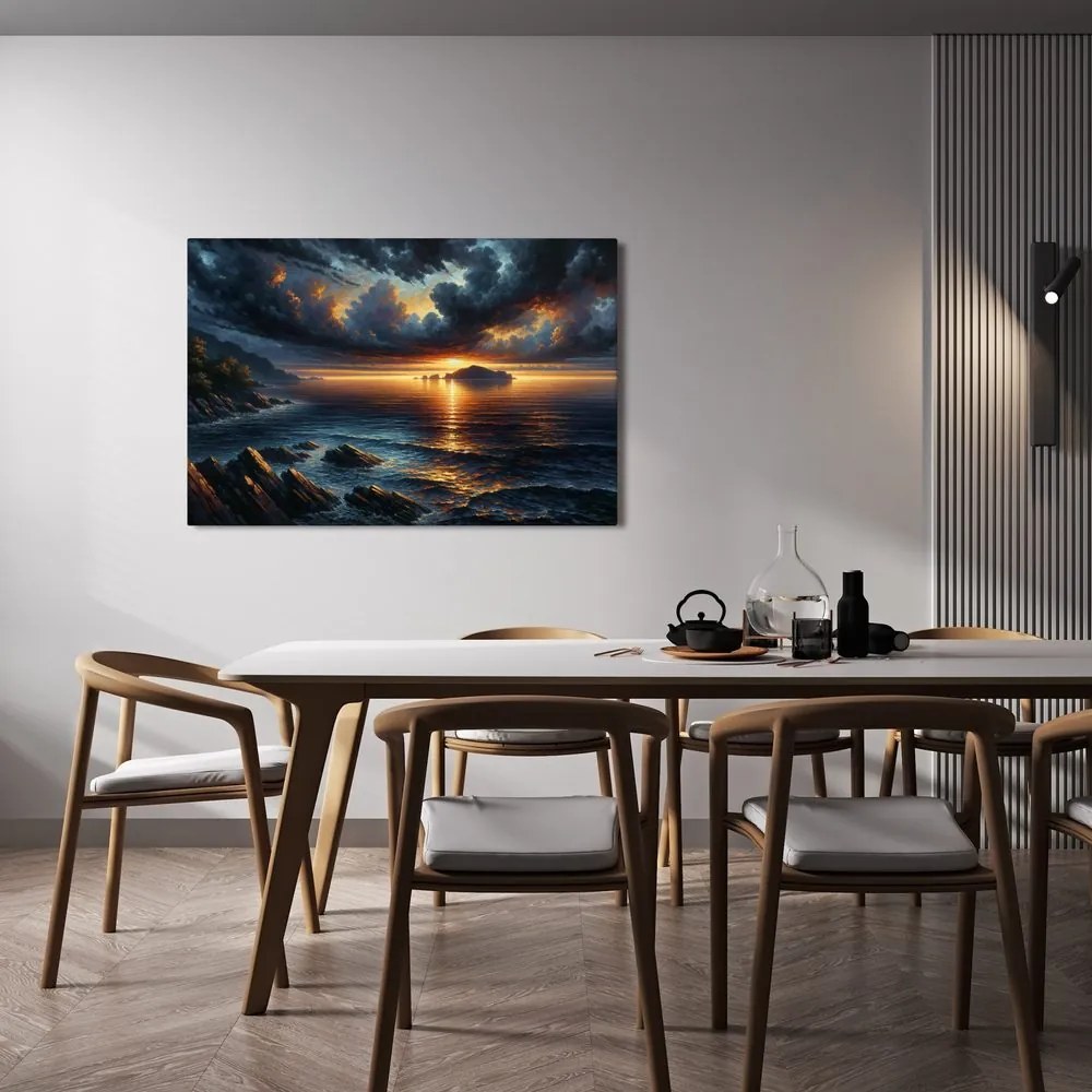 Tablou apus dramatic de soare la mare