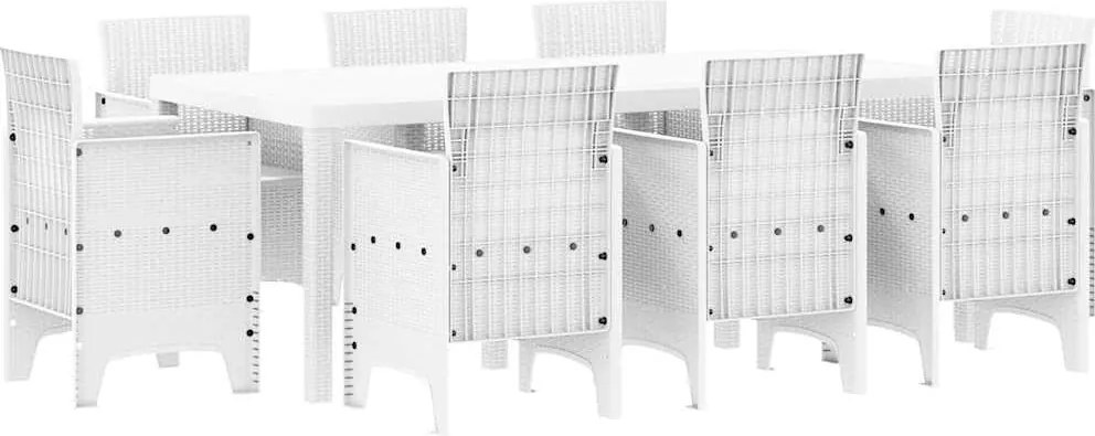 vidaXL Set de masă pentru grădină 9 pcs Alb Polipropilenă