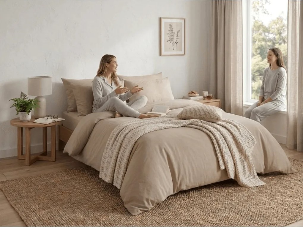 Lenjerie de pat creponata TAUPEXA maro deschis Dimensiune lenjerie de pat: 70 x 90 cm | 140 x 220 cm