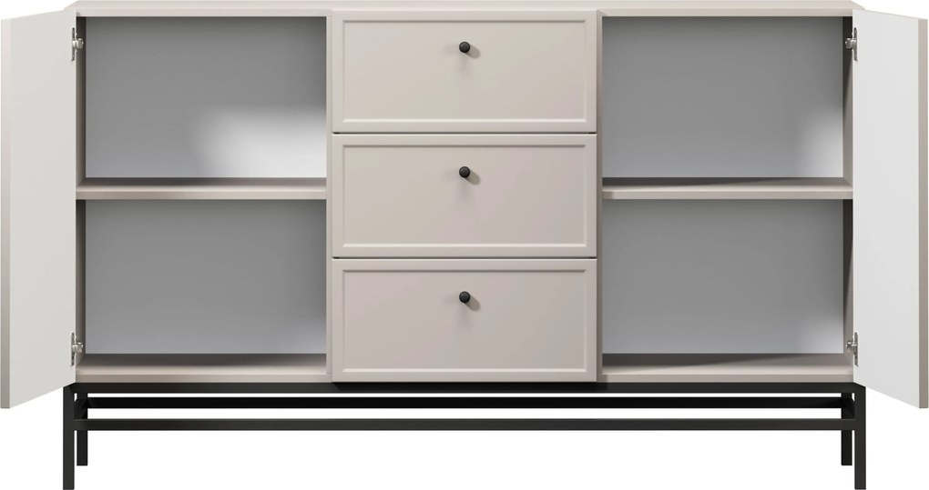 Comodă cu sertare Lorini 150 cm - cașmir / mânere negre / cadru metalic