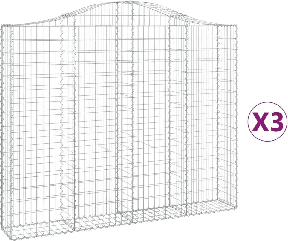 vidaXL Coșuri gabion arcuite 3 buc, 200x30x160/180 cm, fier galvanizat