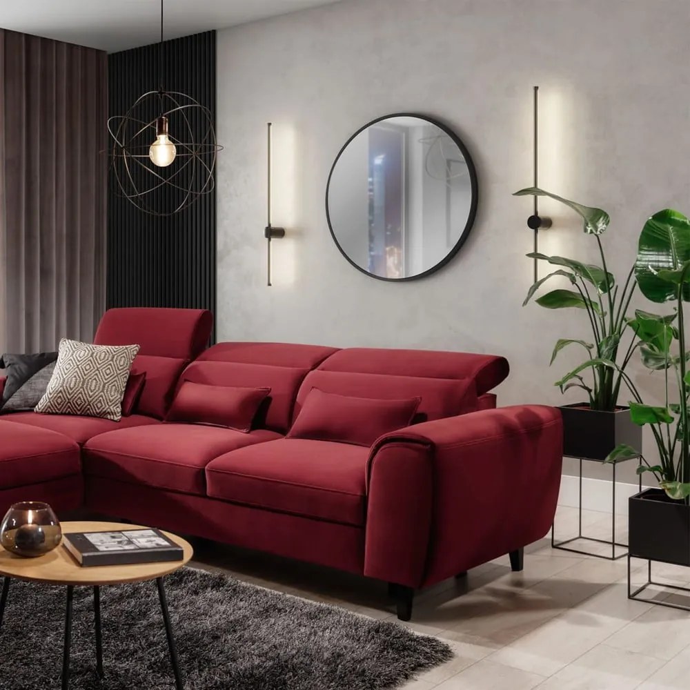 Colțar roșu extensibil/cu spațiu de depozitare cu tapițerie din catifea (cu colț pe partea stângă/cu șezlong) Foble – ELTAP