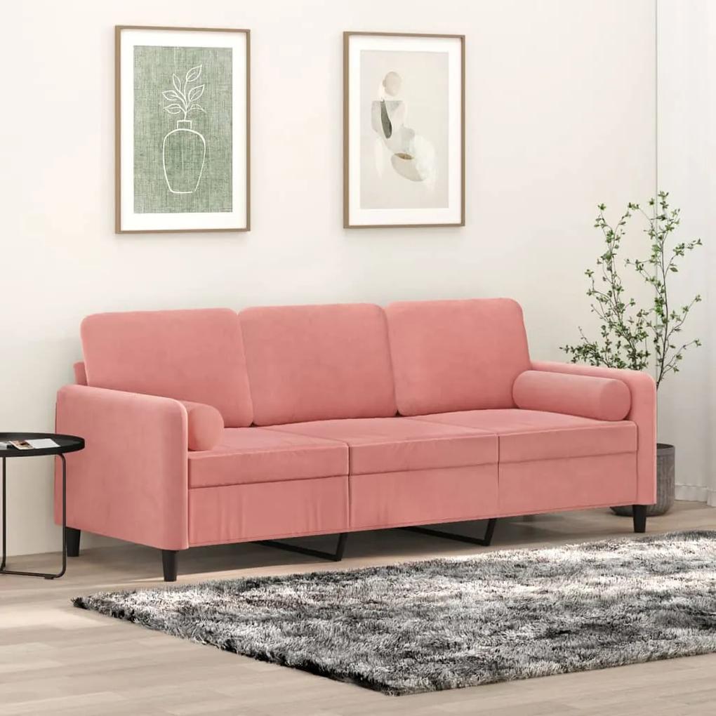 3153104 vidaXL Canapea cu 3 locuri cu perne&pernuțe, roz, 180 cm, catifea