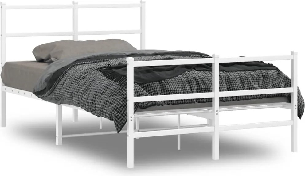 vidaXL Cadru pat metalic cu tăblie de cap/picioare , alb, 120x190 cm