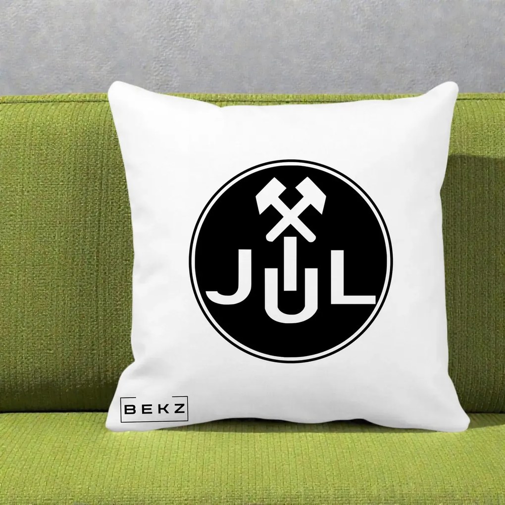 Perna Personalizata JUL Jiul Lupeni Fotbal, 40x40 cm, Alba Mata, Husa Detasabila, Perna Inclusa, BEKZ®