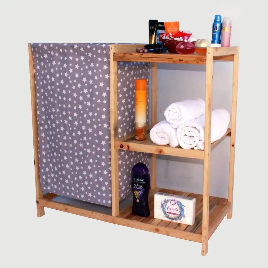 Cos de rufe din lemn cu 1 compartimente textil Homs 44 X 90 X 90 cm