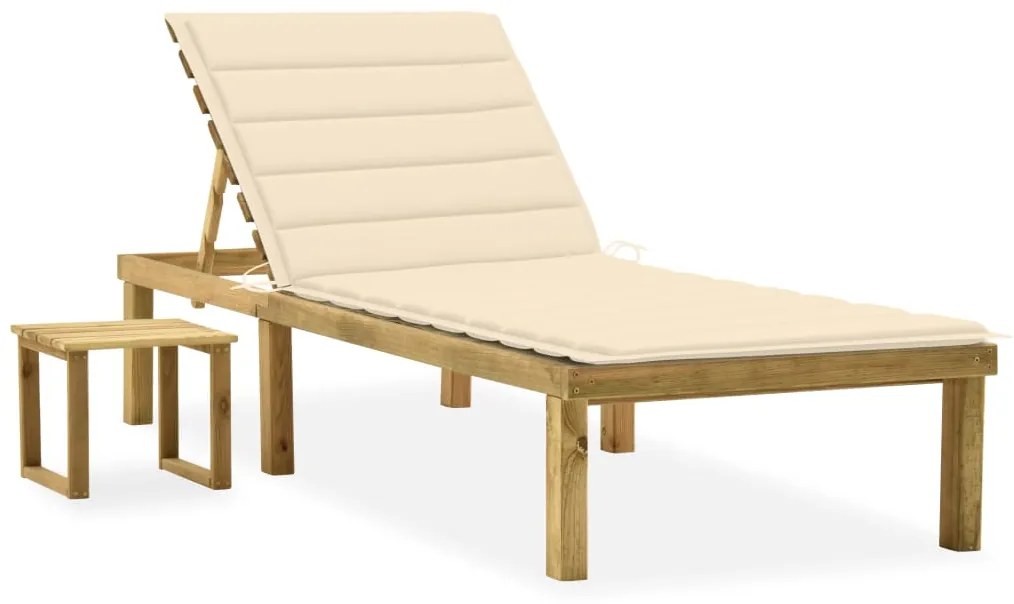 vidaXL Șezlong de grădină cu masă și pernă, lemn de pin tratat