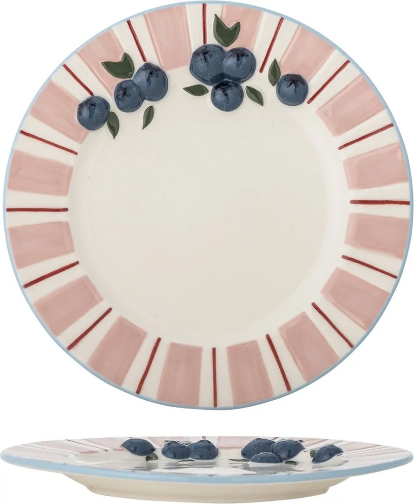 Set 4 farfurii din ceramică pictate manual, roz, D20,5×H2 cm, „Carry Plate"