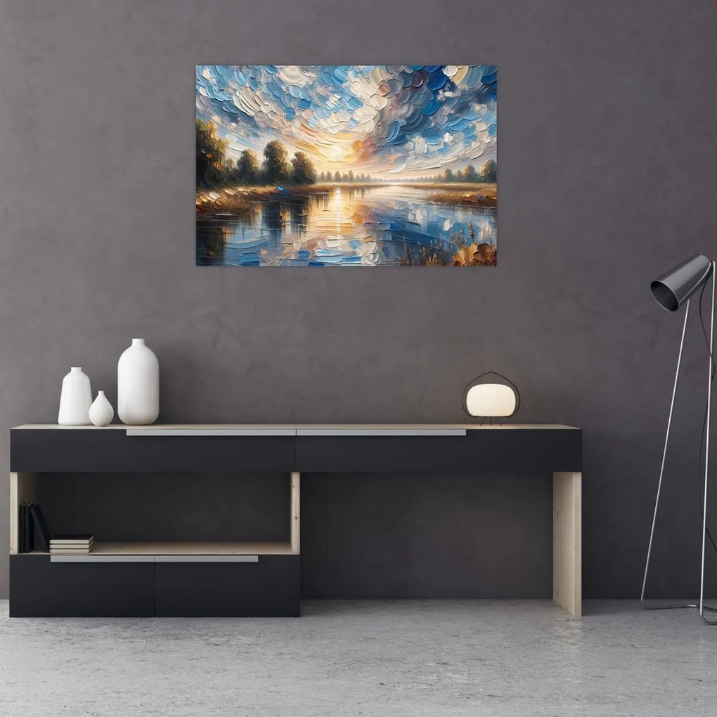 Tablou - Pictură cu soarele deasupra apei (90x60 cm)