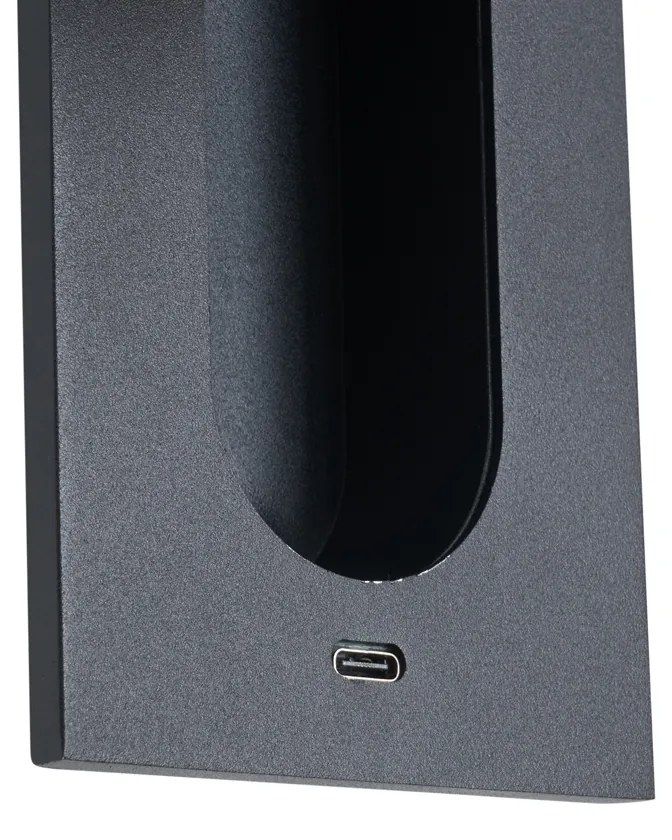 Lampă de perete modernă neagră, incl. LED și port USB-C - Hilton