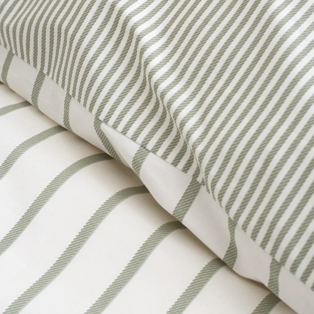 Lenjerie de pat verde/crem din bumbac pentru pat de o persoană 135x200 cm Hampton Stripe – Bianca