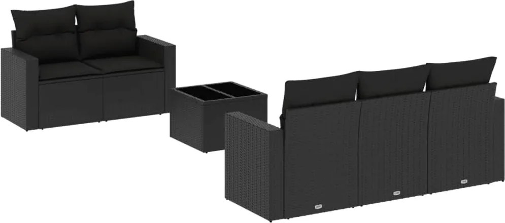 vidaXL Set mobilier de grădină cu perne, 6 piese, negru, poliratan