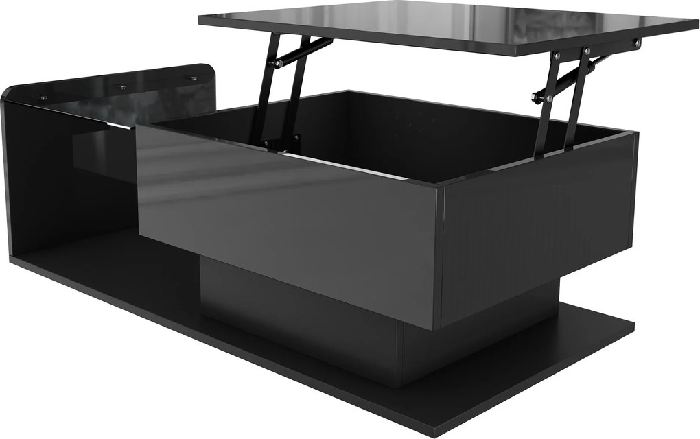 Masă de cafea cu înălțime reglabilă, cu sticlă și bandă LED, 100x50x33/47,5 cm, Negru