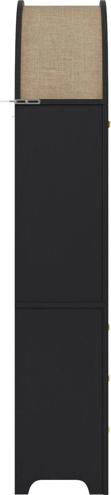 Dulap de depozitare înalt cu arc, cu 3 sertare, uși și compartiment deschis pentru expunere, pentru bucătărie și living, 70x35x180 cm, Negru