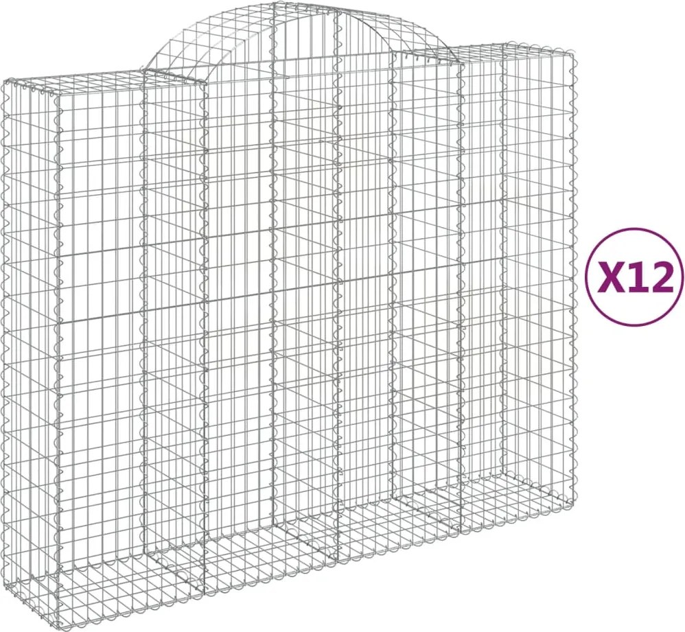 vidaXL Coș gabion arcuit, 12 buc, 200x50x160/180 cm, fier galvanizat