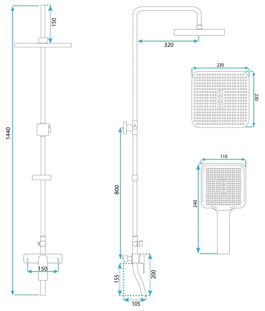 Set baterie de dus Argus cupru periat MY2021-77C