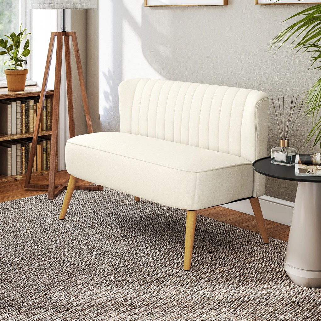 HOMCOM Canapea cu 2 Locuri din Material Textil fără Brațe, Canapea cu Picioare din Lemn, 117x56,5x77 cm, Verde | Aosom Romania