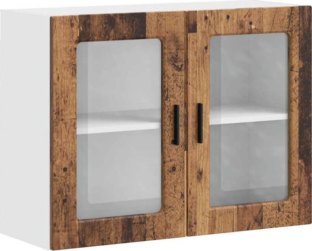 vidaXL Dulap de bucătărie cu ușă din sticlă din lemn vechi „Porto”.