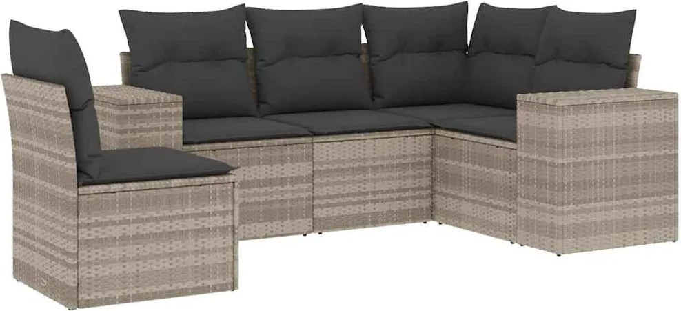 vidaXL Set canapele de grădină cu perne, 5 piese gri deschis poliratan