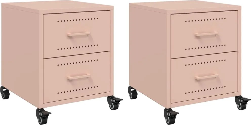 vidaXL Noptiere, 2 buc., roz, 36x39x43,5 cm, oțel