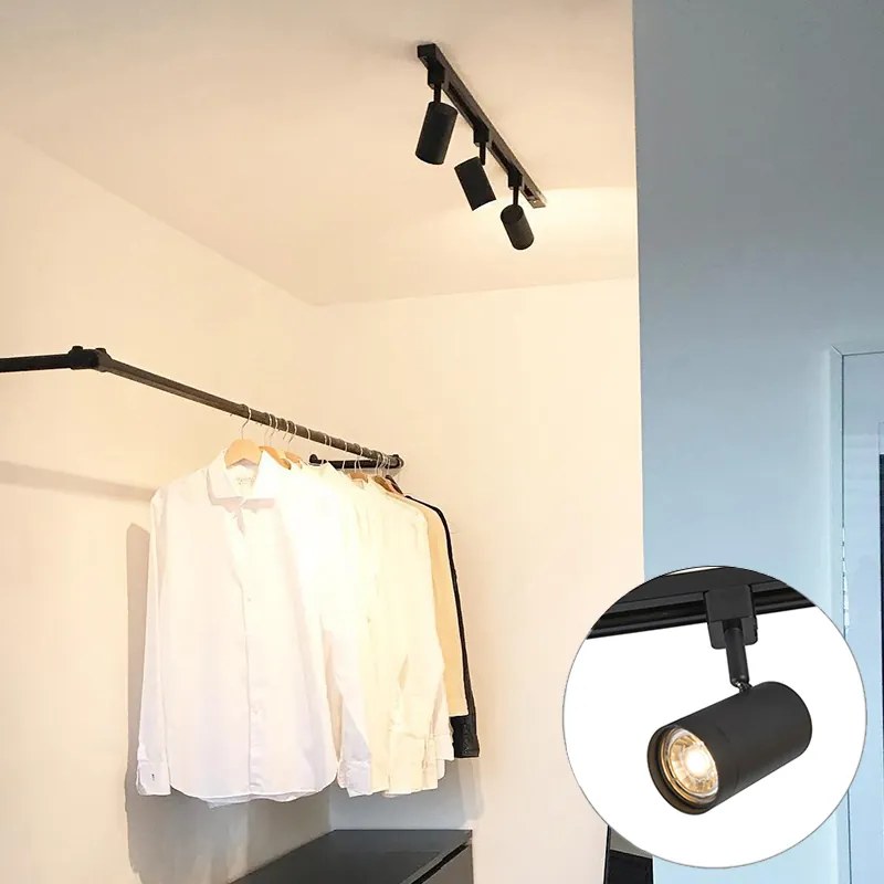Sistem de iluminat pe șină modern cu 3 spoturi negre monofazate - Iconic Jeana