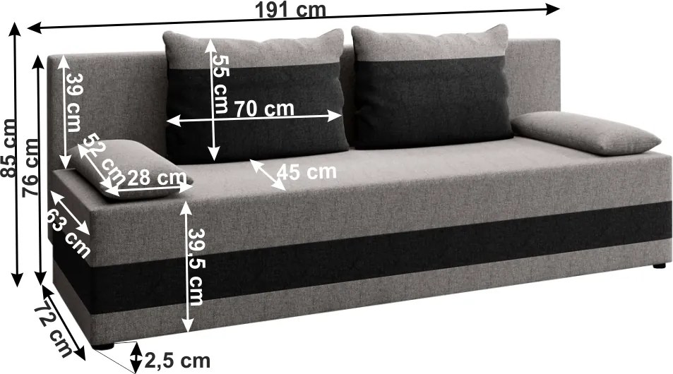 Canapea extensibilă, gri / gri închis, PREMIUM