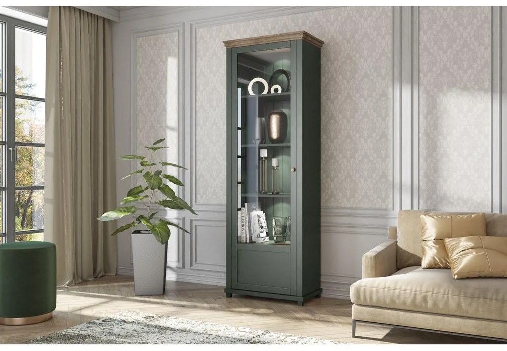 Vitrină Elvina Typ 05 (verde închis + stejar lefkas) (S). 1022379