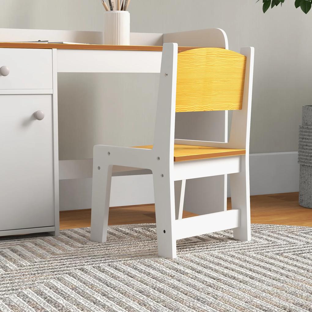 Masa de birou  ZONEKIZ pentru copii cu scaun, birou de scoală pentru copii de 3-6 ani din lemn cu sertar si scaun asortat, alb | Aosom RO