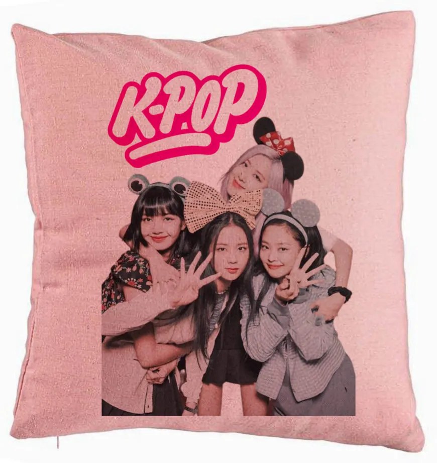 Perna Decorativa K-pop, 40x40 cm, Roz, Husa Detasabila, Burduf