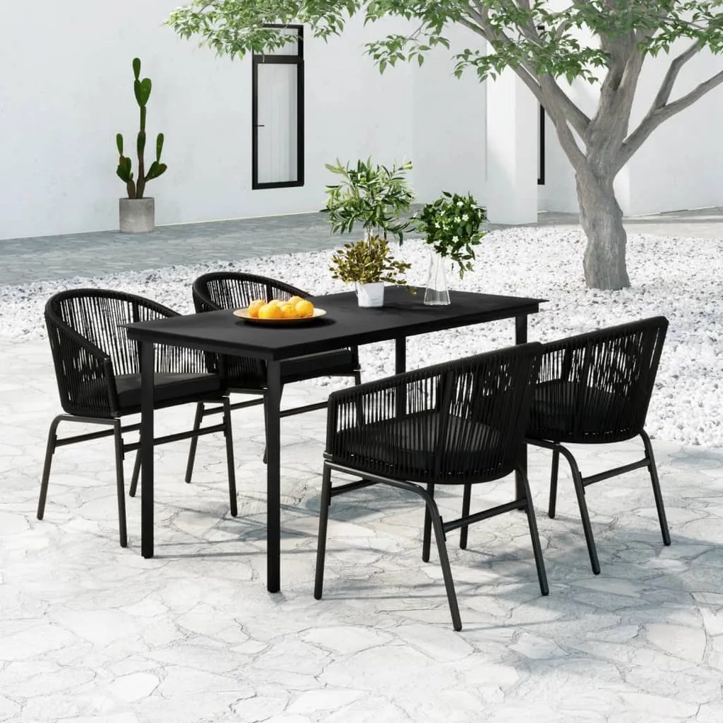 Set mobilier pentru gradina, 5 piese, negru Negru, Lungime masa 140 cm, 5