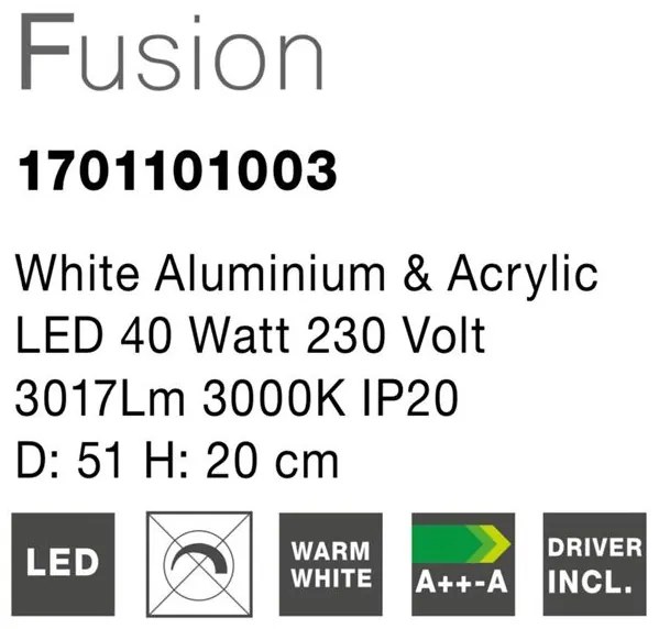 Lustra aplicata LED design modern Fusion, alb