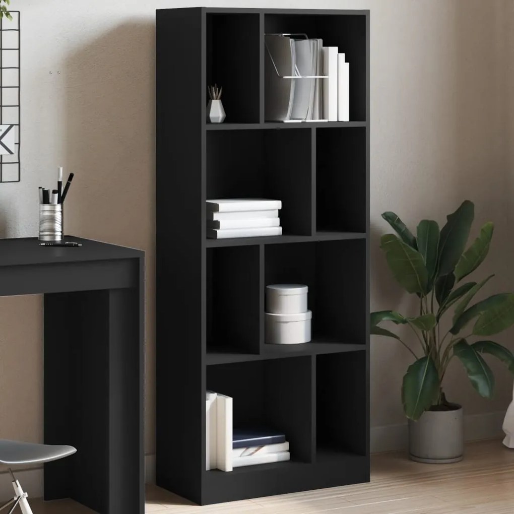 847997 vidaXL Bibliotecă, negru, 57x28,5x141 cm, lemn prelucrat