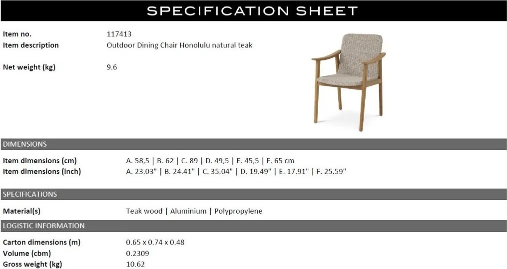 Scaun pentru exterior, design LUX, Honolulu