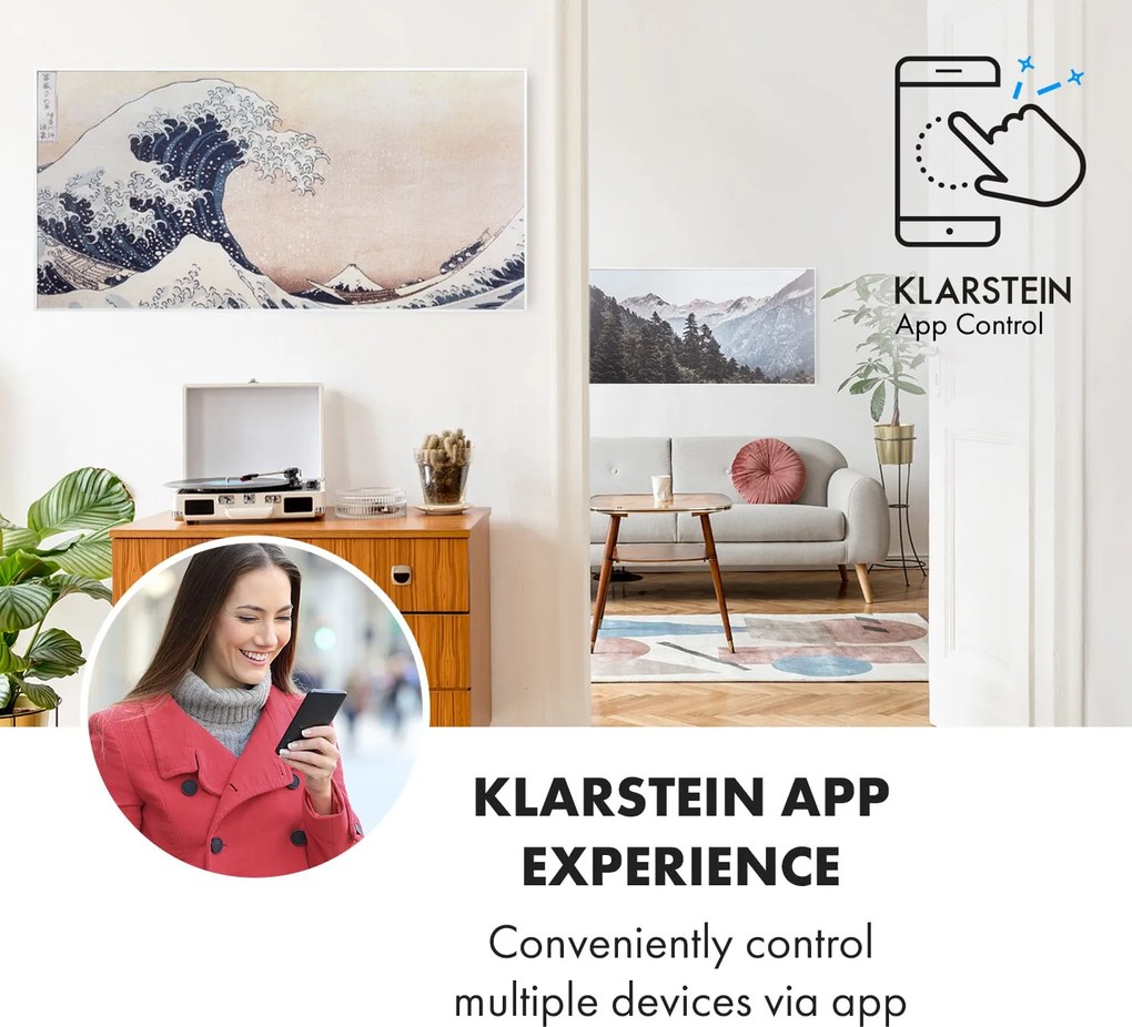 Klarstein Wonderwall Air Art Smart, încălzitor cu infraroșu, 120 x 60 cm, 700 W, aplicație, valuri