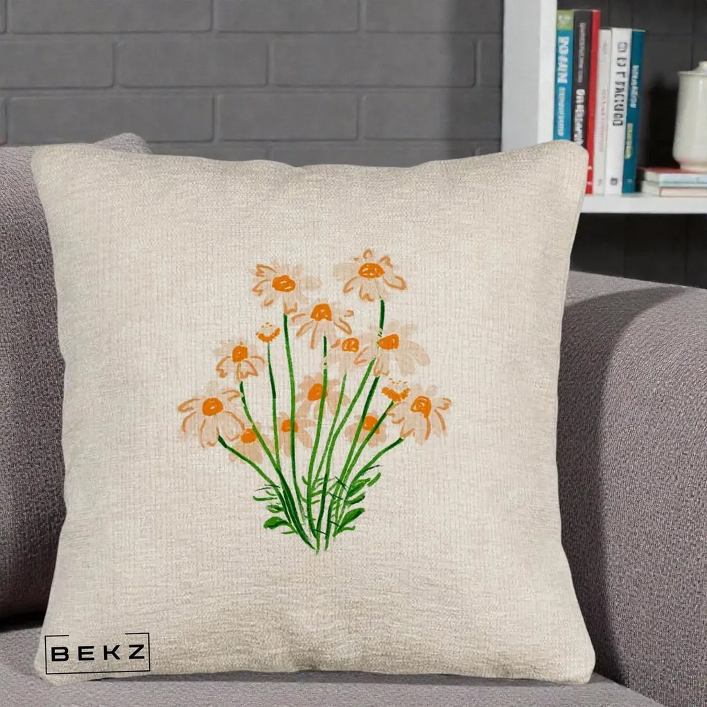 Perna Decorativa Margarete Camp, 40x40 cm, Bej Canapea, Husa Detasabila, Perna Inclusa, BEKZ®