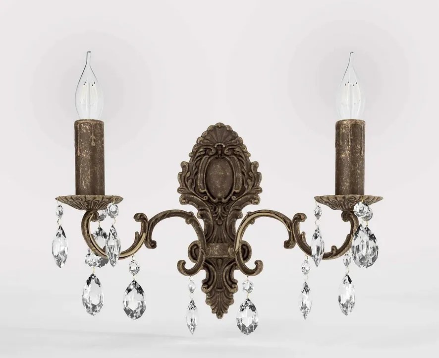 Aplica de perete 2 brate din alama si cristal Venezia