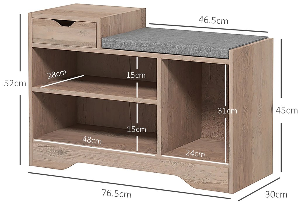 HOMCOM Bancă pentru Încălțăminte cu Pernă de Șezut, 76,5x30x52 cm, Gri | Aosom Romania