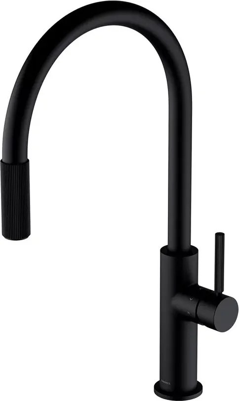 Baterie bucatarie cu dus extractibil Omnires Switch compatibila cu sistem filtrare apa finisaj negru mat