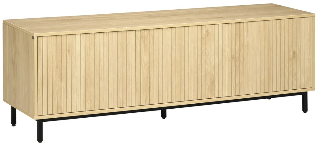 HOMCOM Mobilier banc TV, banc TV până la 65 de inci, 3 dulapuri, 2 orificii pentru cabluri, cu rafturi reglabile - dim. 150L x 40D x 51H cm | Aosom Romania