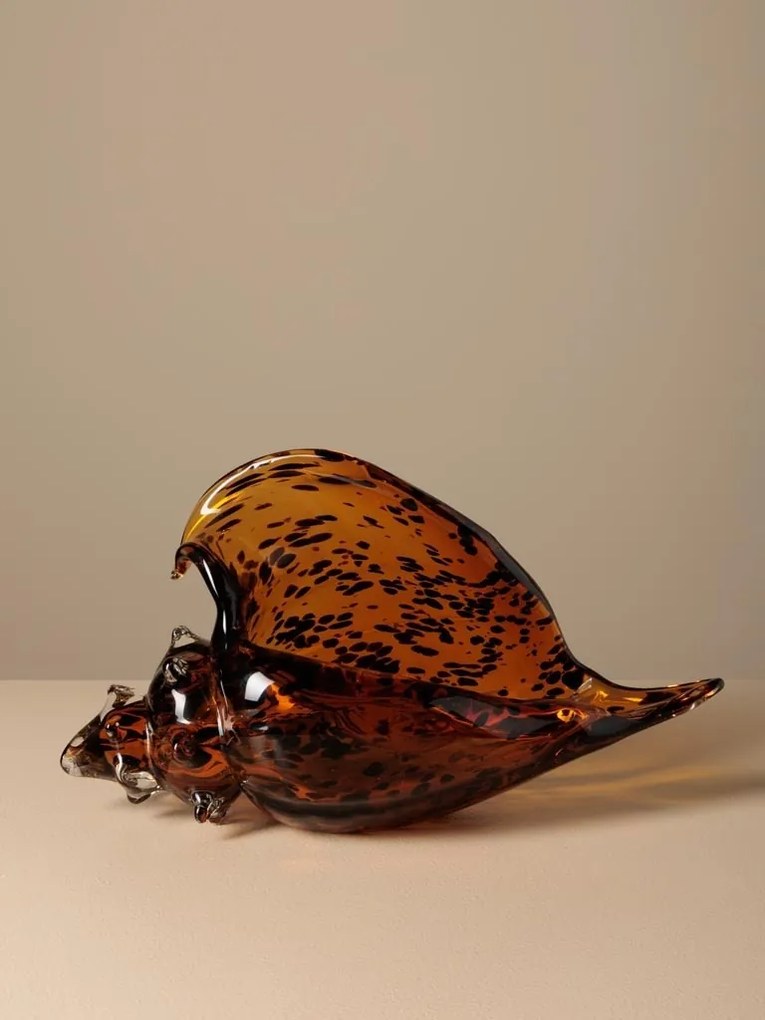 Decoratiune de masa, din sticla, in forma de scoica, H19cm, Leopard