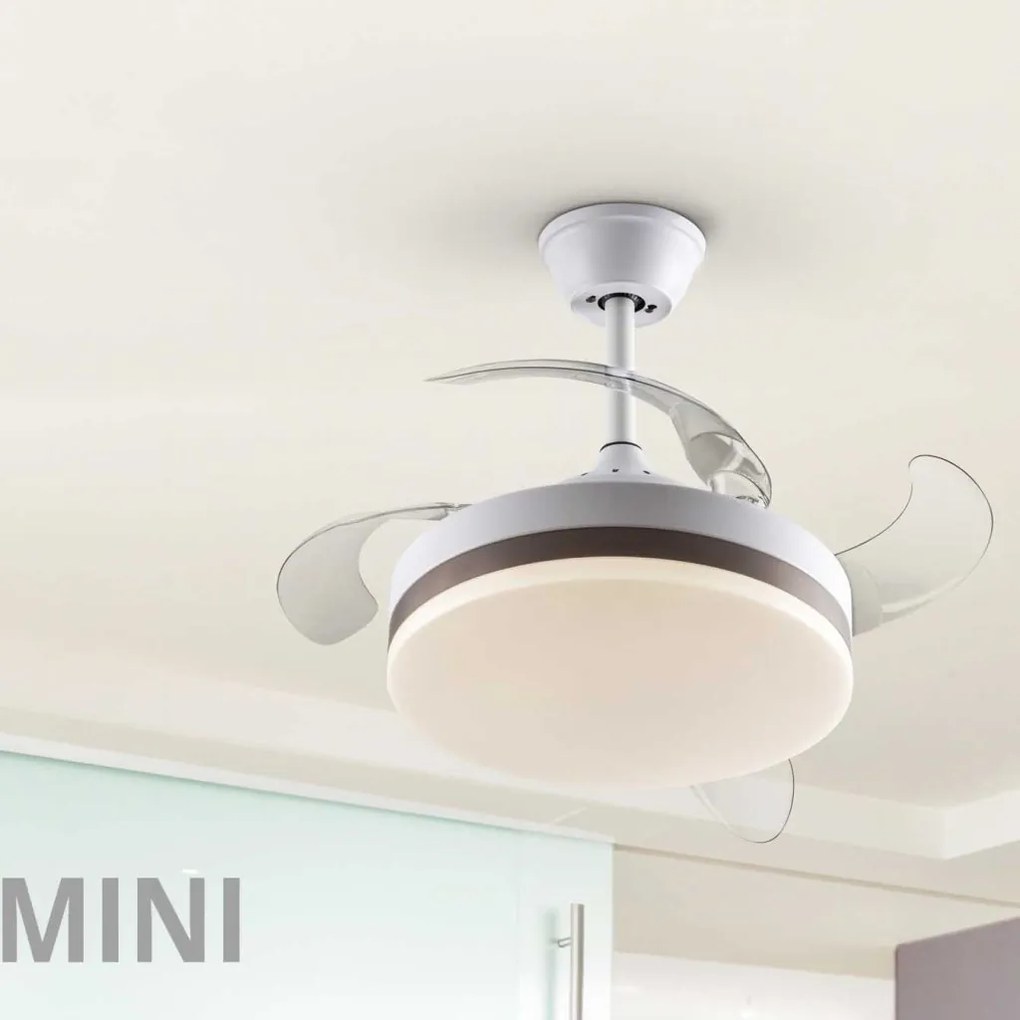 Lustra LED cu Ventilator si telecomanda, lame retractabile Mini Vento alb/bronz