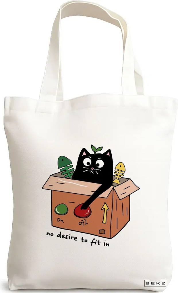 Sacosa de Panza pentru Cumparaturi, Geanta Tote, model No desire to fit in, 38 x 34.5 cm, Alba, BEKZ®