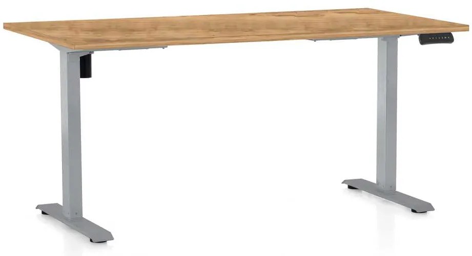 Masă înălțime reglabilă OfficeTech B, 160 x 80 cm, picioare gri, stejar auriu