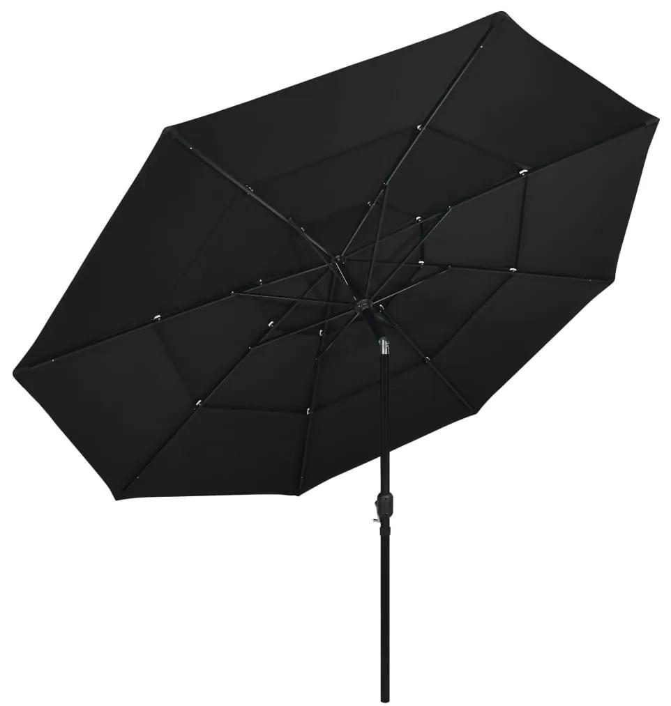 Umbrela de soare 3 niveluri, stalp de aluminiu, negru, 3,5 m Negru, 3.5 m