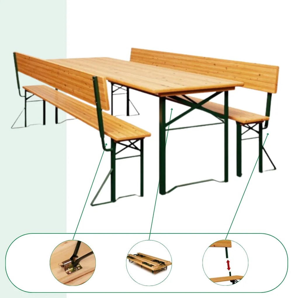 Set de masă pentru bere PRAKTIK cu spătar, 170cm, maro Jurhan