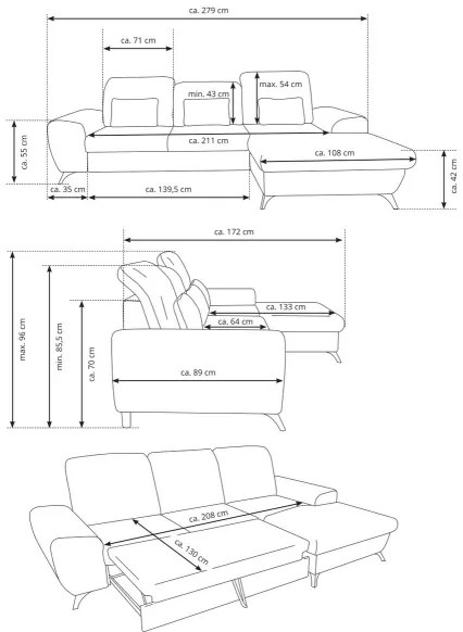 Colțar extensibil tapițat ALTA, cu șezlong pe partea dreaptă și spațiu de depozitare, formă L, verde