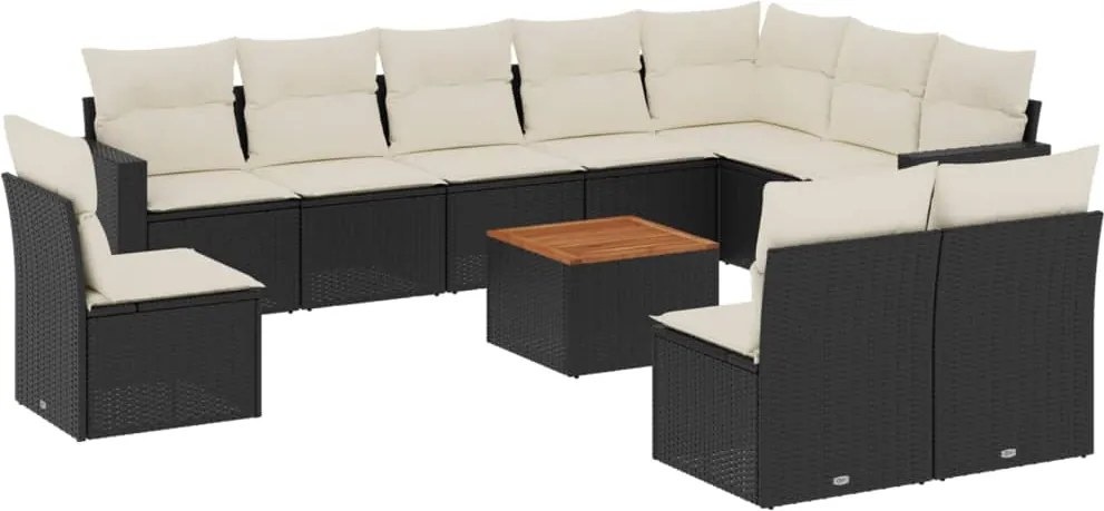 vidaXL Set canapele de grădină cu perne, 11 piese, negru, poliratan